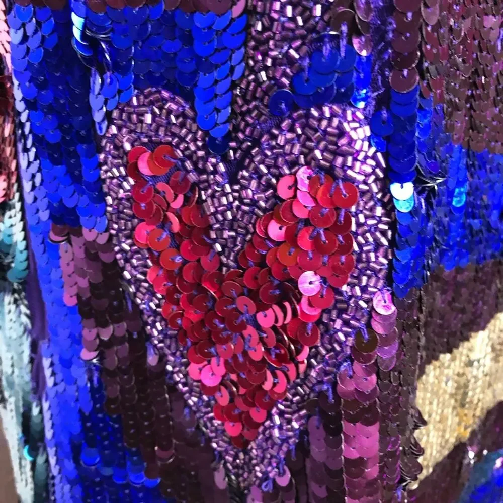Nasty Gal sequin star heart mini blue pink sequin sleeveless dress size 14